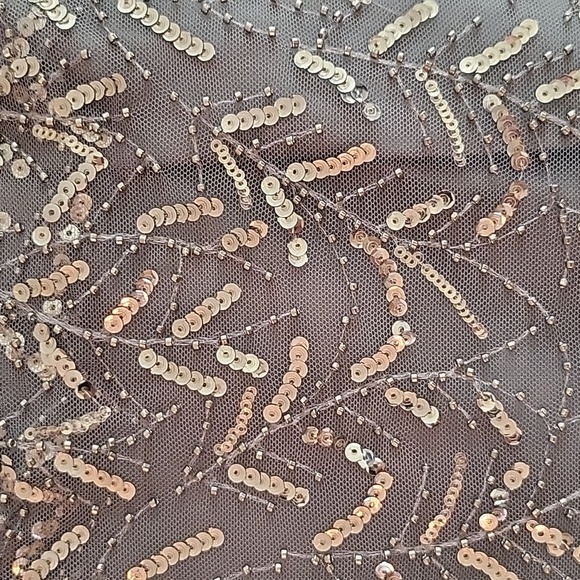 NWT La Femme Beaded Column Gown Dress Short Sleeve Style 29910 Silver Size 4 - Picture 7 of 11